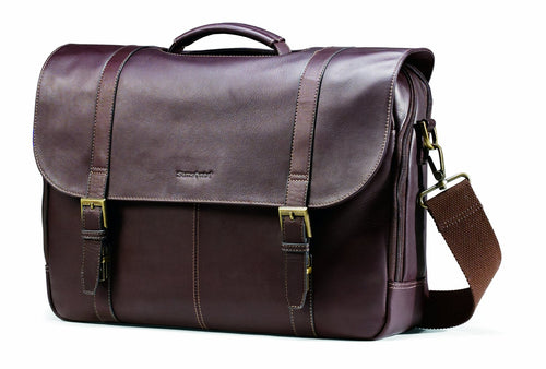 Leather Flap-Over Laptop Messenger Bag